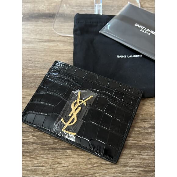 Saint Laurent Crocodile Embossed Black Card Holder - Picture 2 of 8